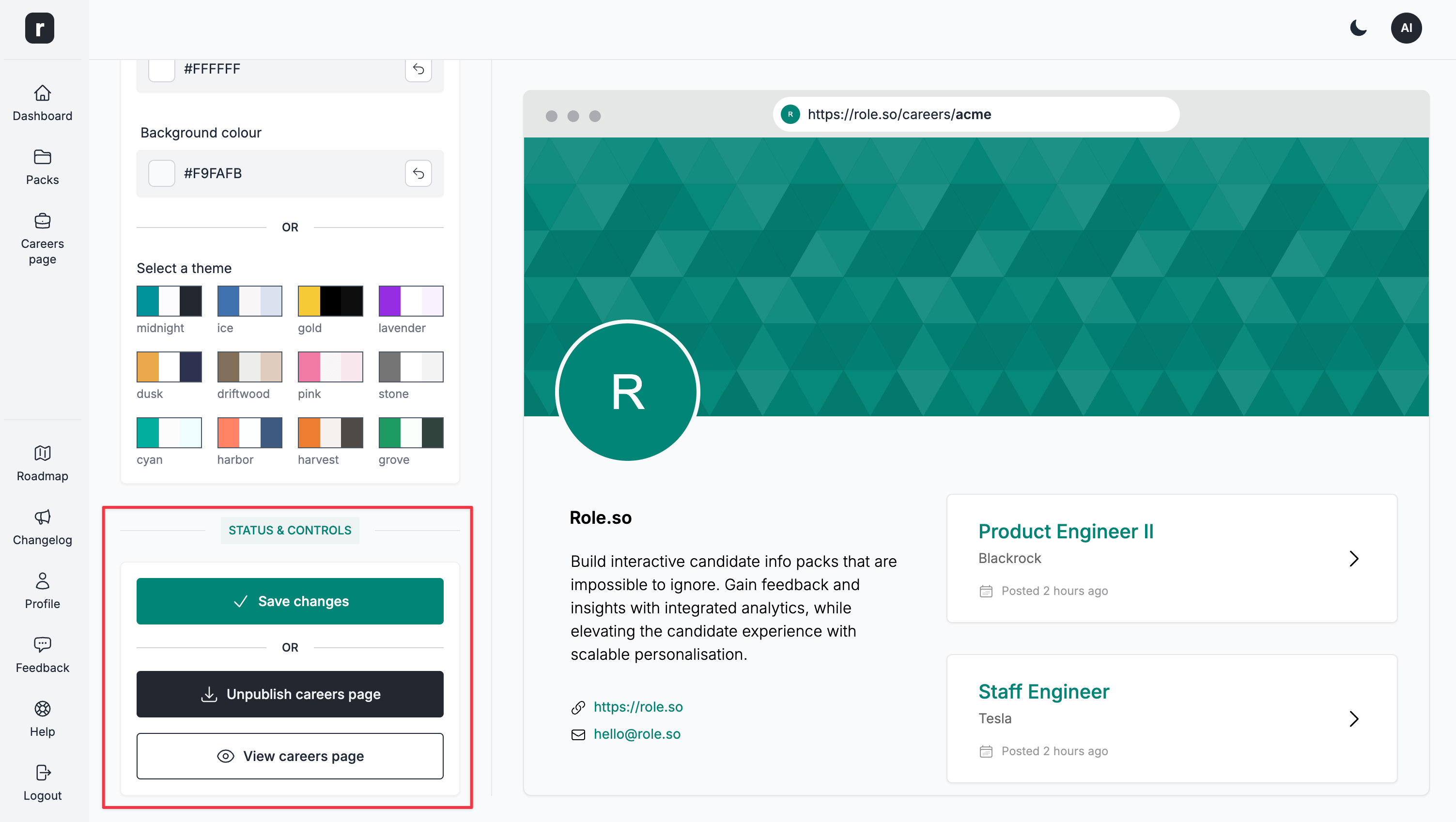 Careers page controls